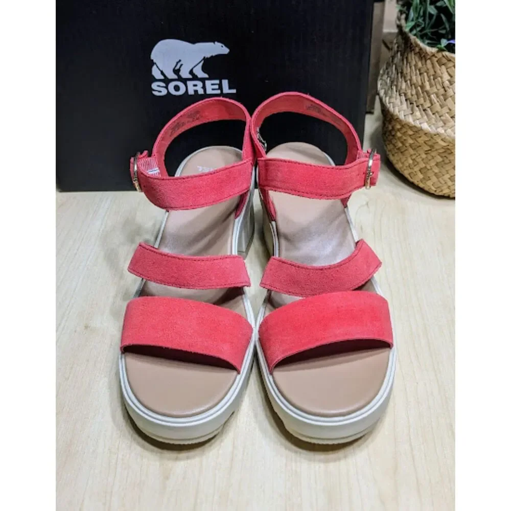 SOREL Red Glo Joanie Heel Ankle Strap Platform Sandals Women's 9.5 NIB